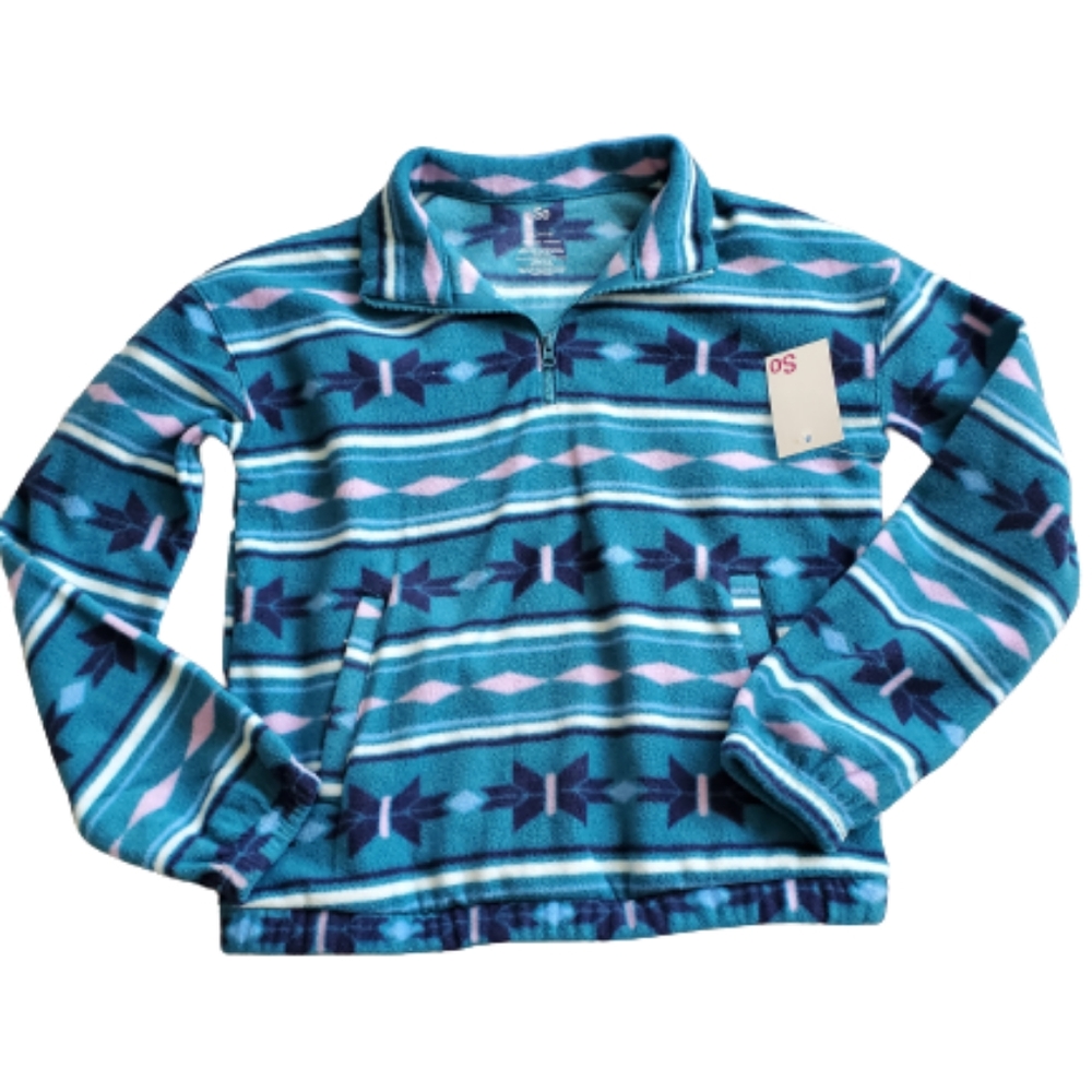 So girls fair isle fleece Quarter Zip sweatshirt, 14-16, blue